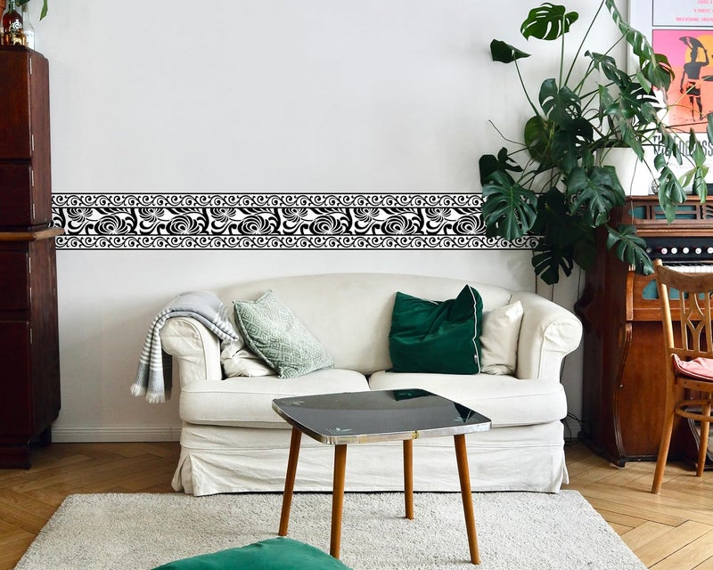 FLFK Wallpaper Border - Black and White Peel and Stick Wall Borders Decal Trim Floral Pattern 7" x 240" - Image 3